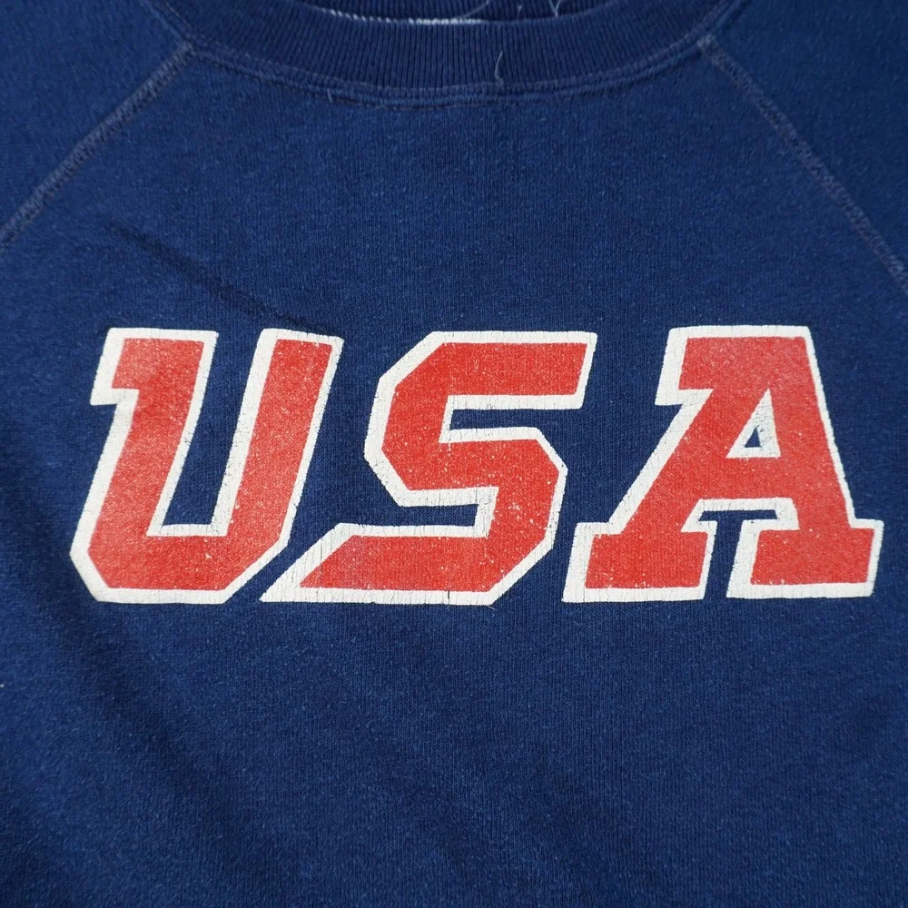 Champion Sweatshirt Mens Medium Blue USA Graphic Cut Off Muscle Retro 70s 80s